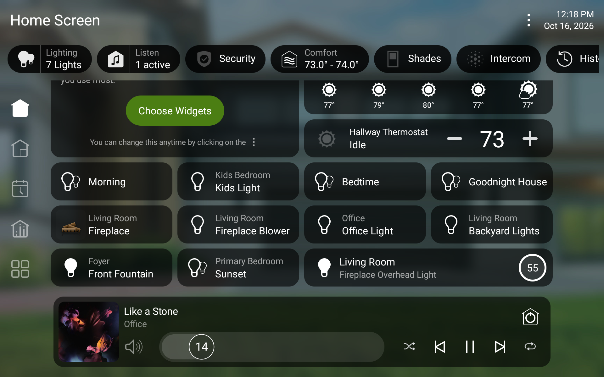Control4 X4 new Dimmer widget landscape